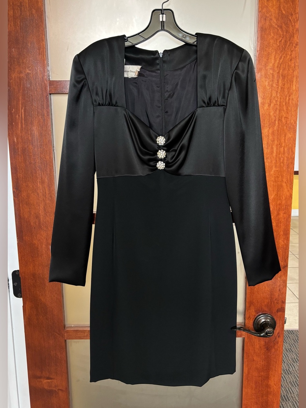 Arthur Doucette Long-Sleeve Cocktail Dress with Rhinestone Accent
